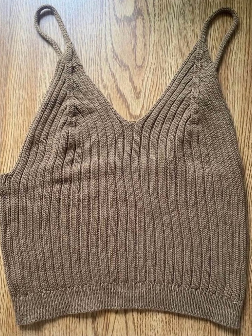 Camel Brown Ribbed Knit V-Neck Cami Top Like New- Large
